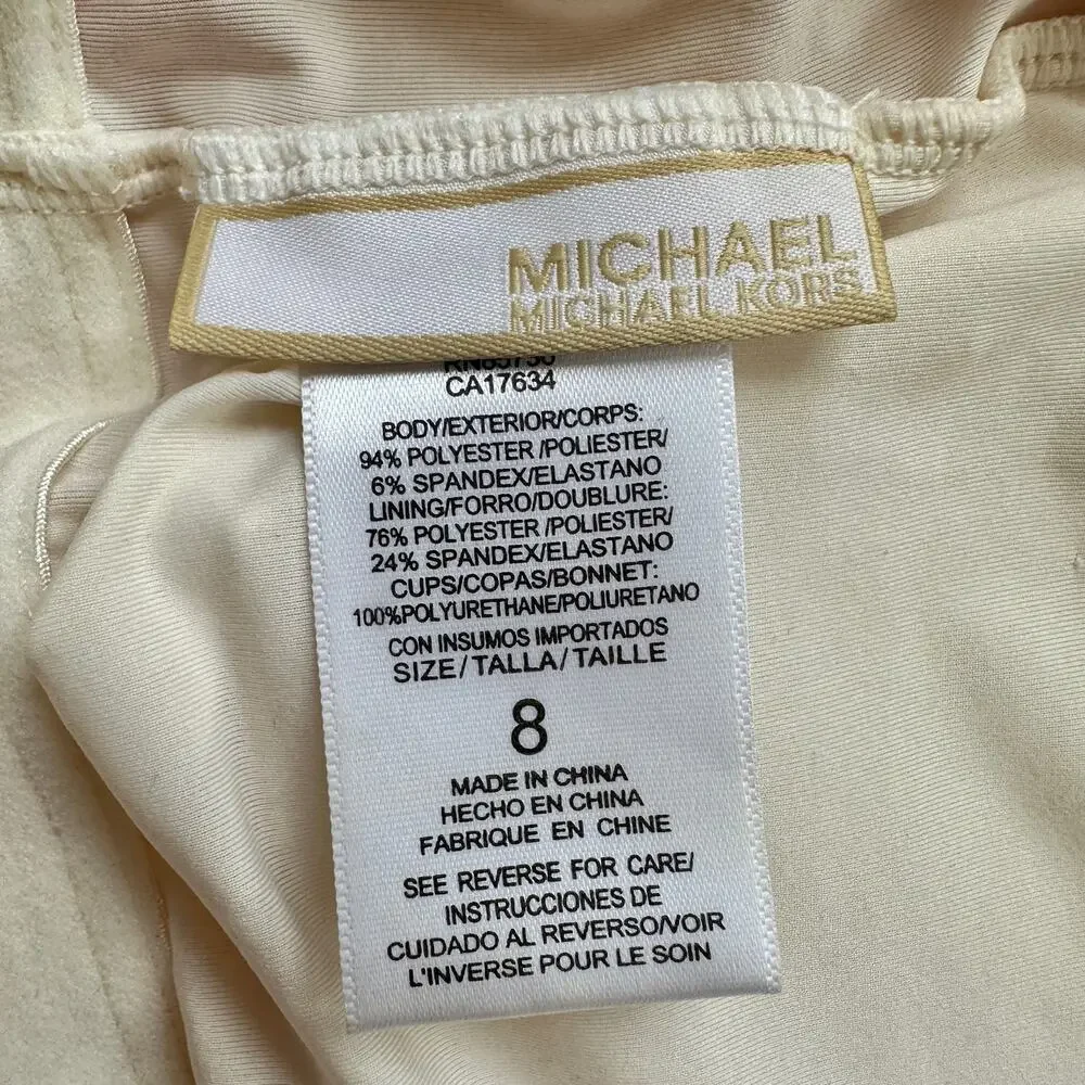 Michael Kors Coral Striped One Piece Strapless Swimsuit Size 8